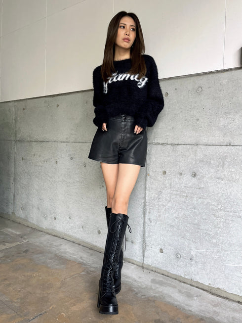 ロゴシャギーニットトップス